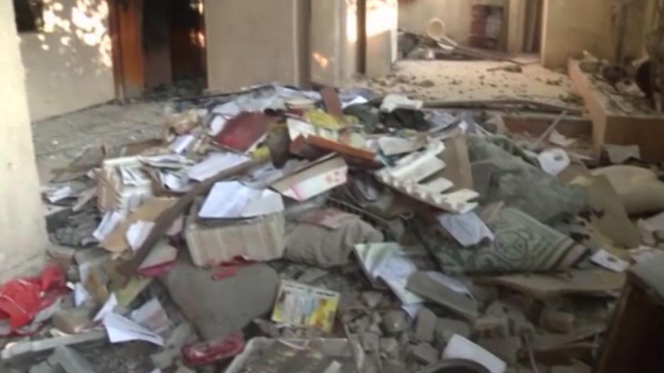 A pile of documents and debris was found inside the burnt-out shell of the building