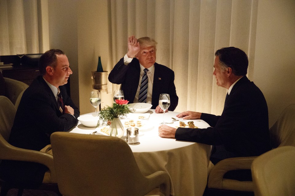 The pair were joined by White House chief of staff Reince Priebus for the fancy four-course meal