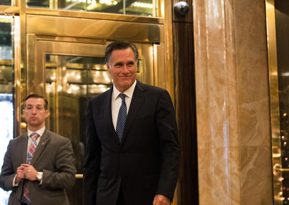 Romney is seen arriving for dinner inside Trump Tower in New York 