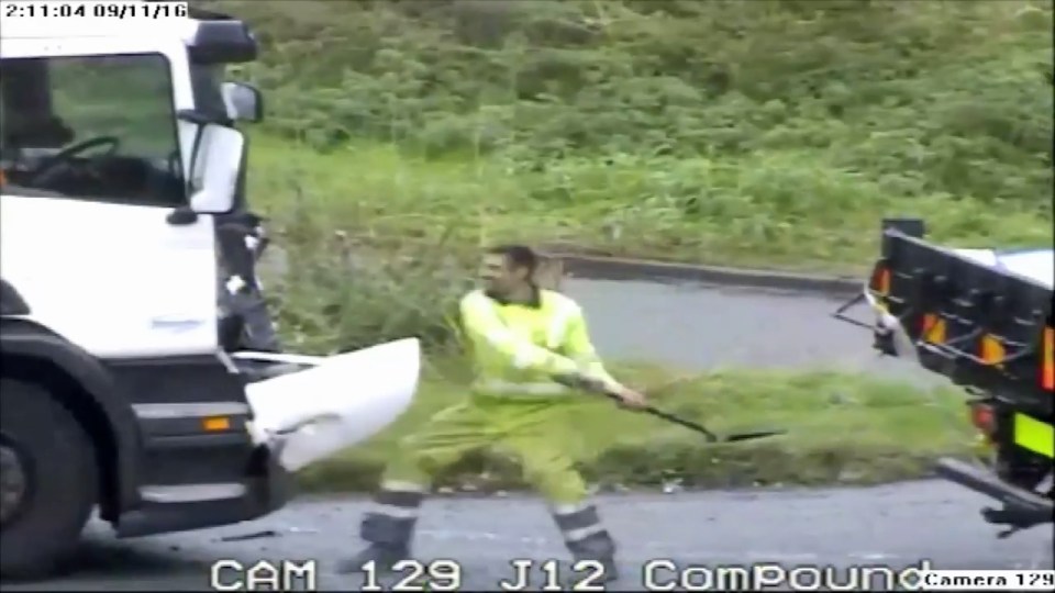 Maniac swings spade as terrified pair cower inside lorry