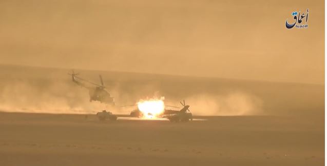 The projectile hits the chopper bang on the side