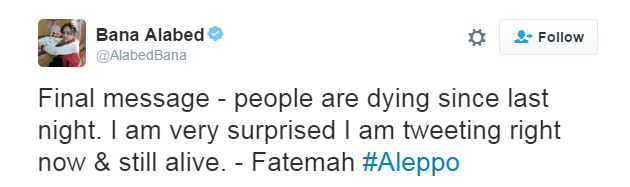 Bana's mum sent this tweet from her daughter's account, saying she was surprised they were still alive