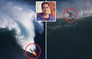 Top British surfer seriously hurt after falling from 45ft wave during event in Portugal