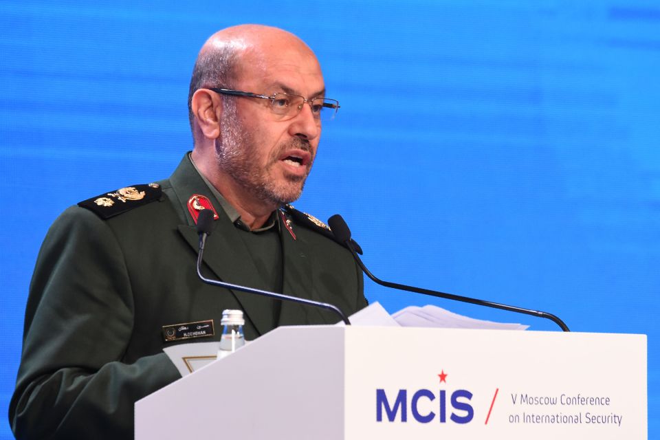 Iranian Defence Minister Hossein Dehghan gives a speech at the 5th Moscow Conference on International Security (MCIS) in Moscow on April 27, 2016. / AFP / Vasily MAXIMOV (Photo credit should read VASILY MAXIMOV/AFP/Getty Images)