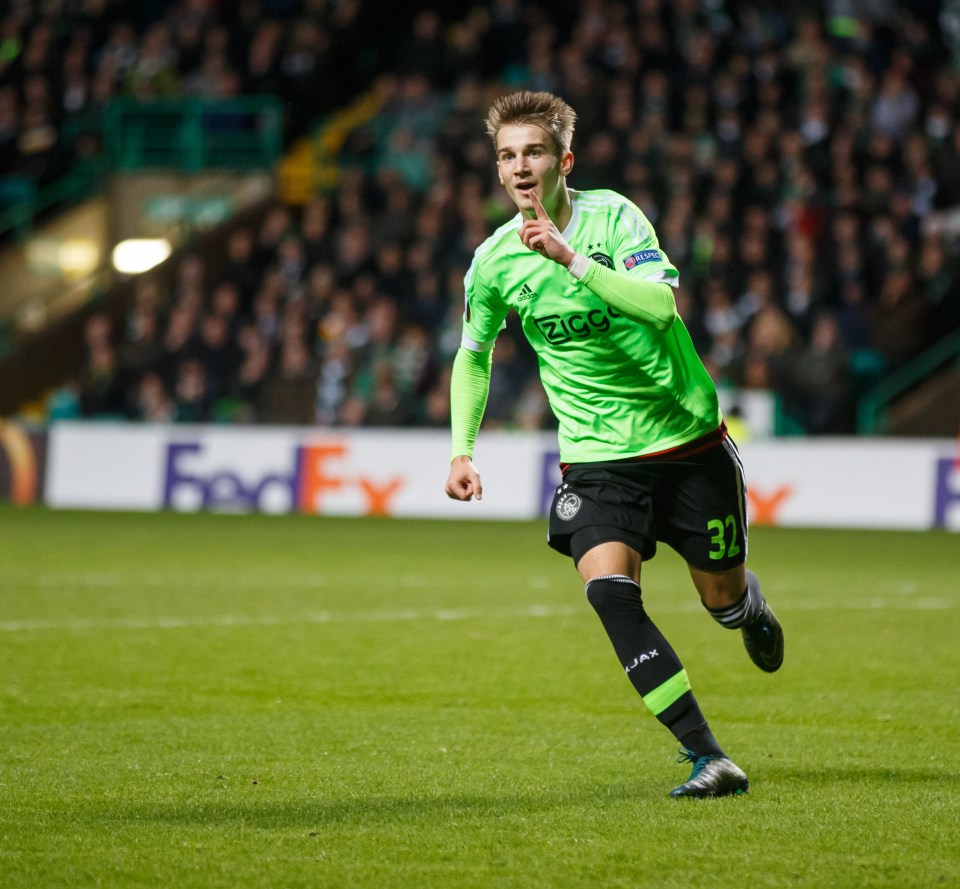 26.11.2015 Celtic v Ajax, UEFA Europa League Group A ..................... Vaclav Cerny scores the second goal for Ajax and celebrates