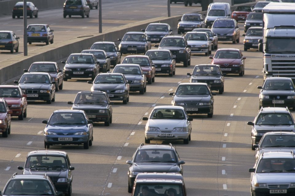 Heavy traffic on motorway, United Kingdom, Europe