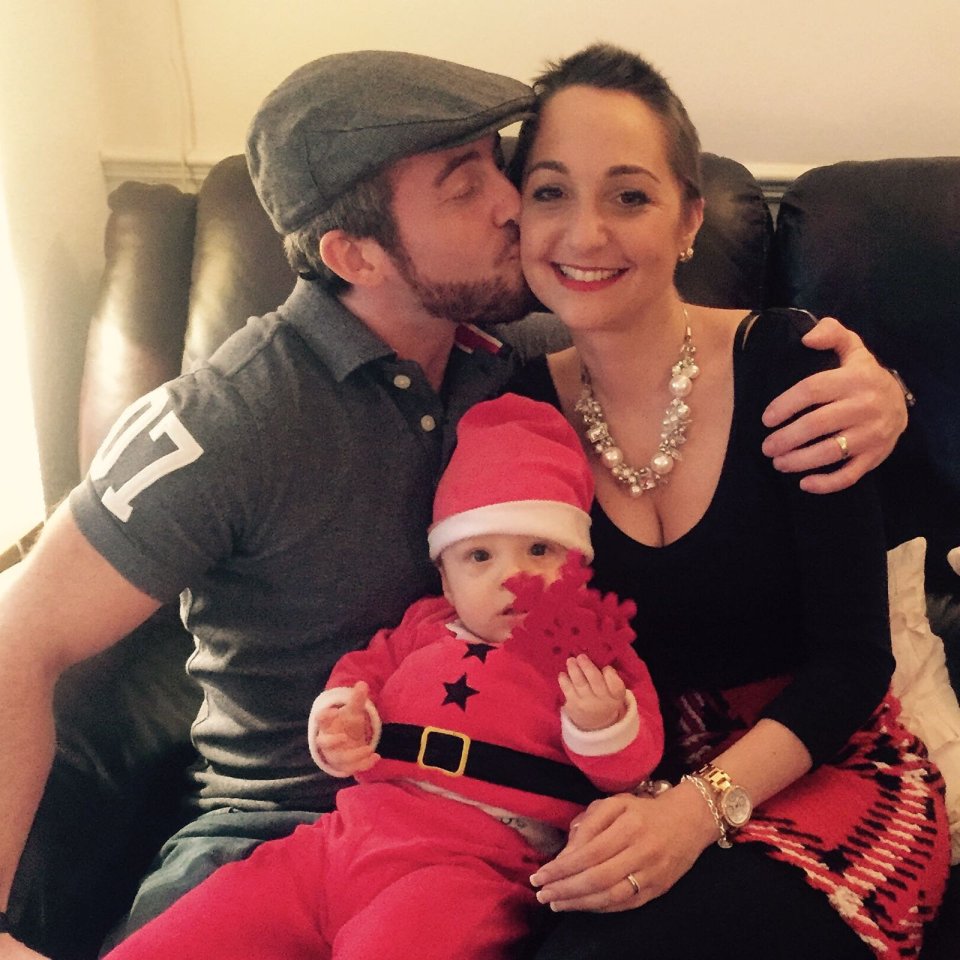 Ed Cusick with his wife Nina and son Teddy, dressed for Christmas