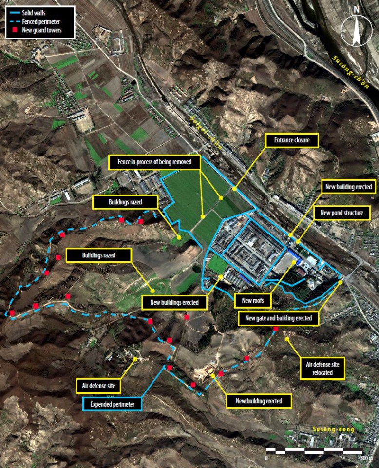 This is a satellite image showing the perimeter of the camp was significantly expanded