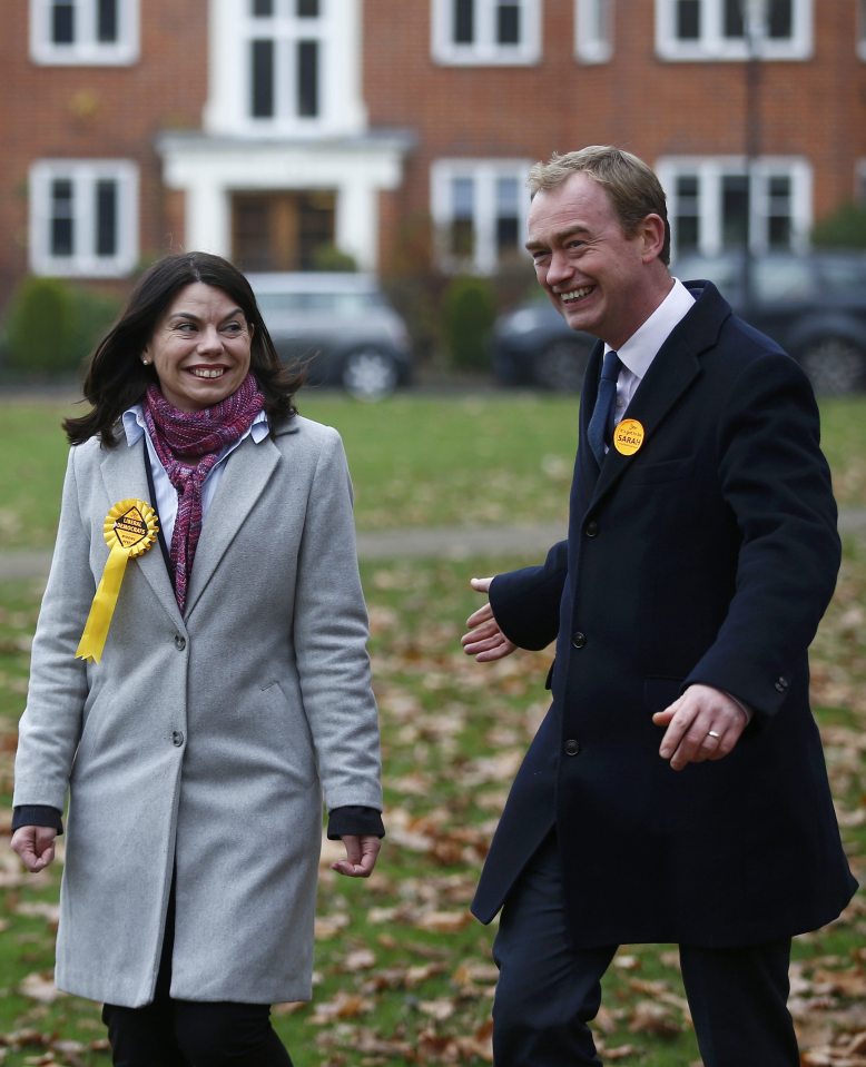 The Liberal Democrat winner of the Richmond Park by-election with party leader Tim Farron
