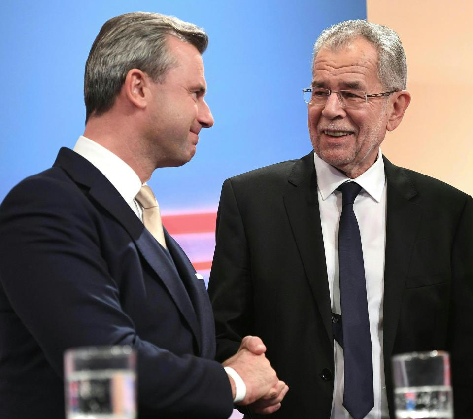 Hofer, left, congratulated his opponent as he conceded this afternoon 