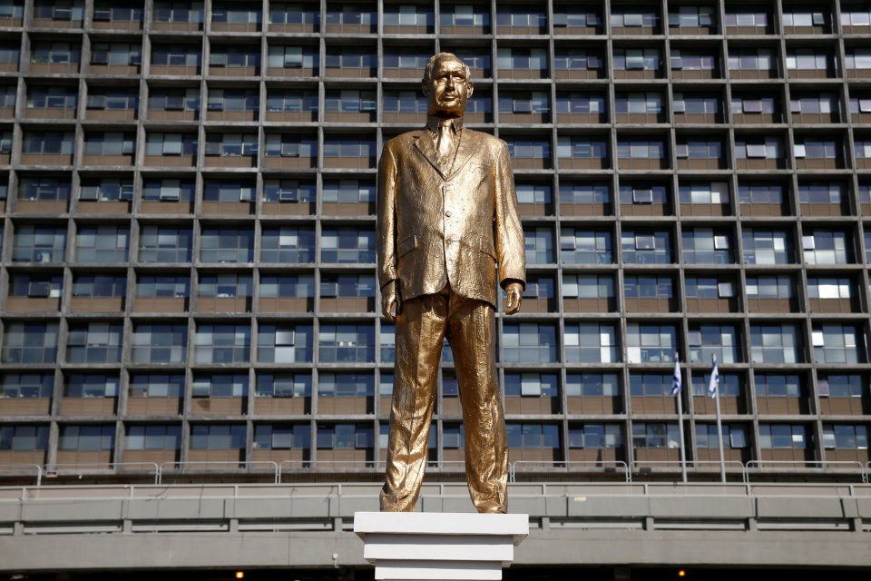 At 13-ft high, the statue appeared mysteriously overnight in Rabin square, Tel Aviv. 