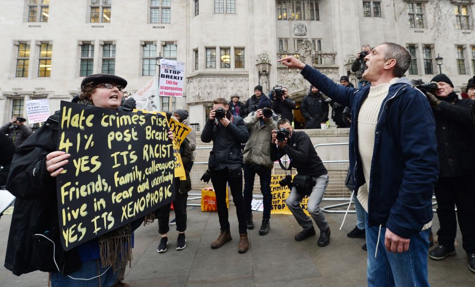 Brexit supporters and protesters