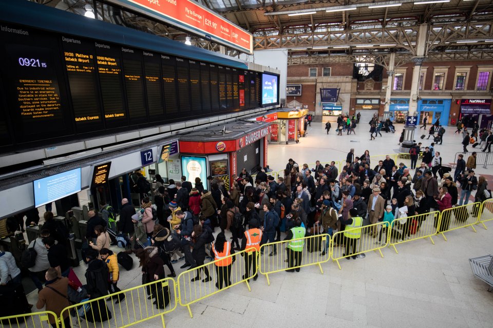 Railings have been put up to help direct people towards Gatwick Express services at London Victoria today