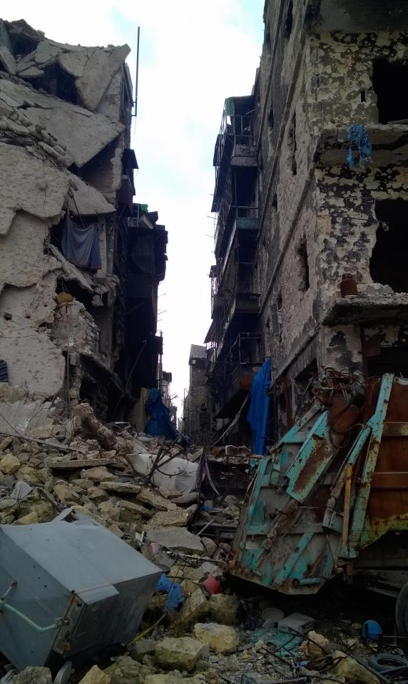 War-torn buildings in the city of Aleppo today