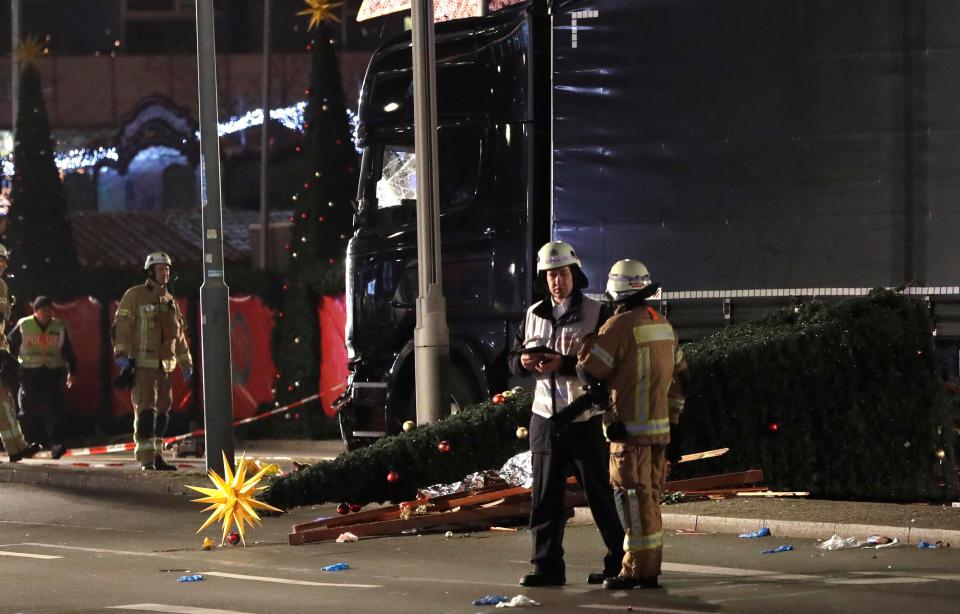  The lorry slammed the entire length of the market place, killing 12 and seriously dozens more