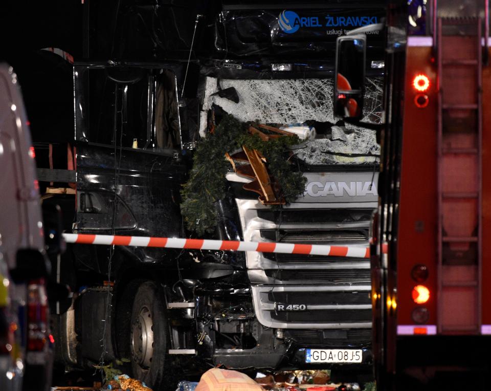 The truck's front windscreen was smashed after the crash