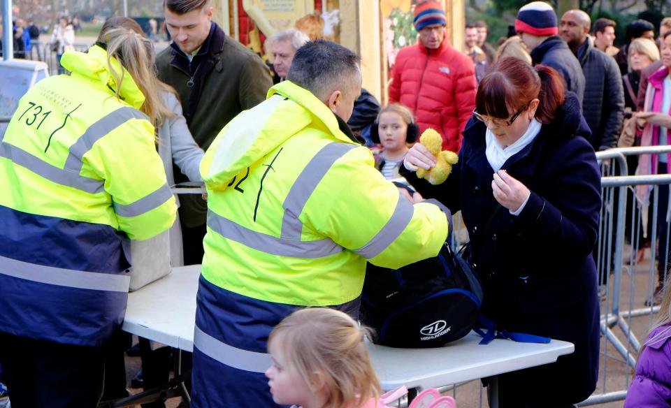 Security officers were seen searching bags of visitors to the free attraction in London today