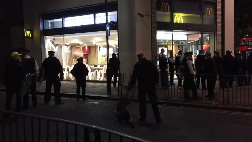 Police were injured after trying to clear the area, with missiles being thrown at cops
