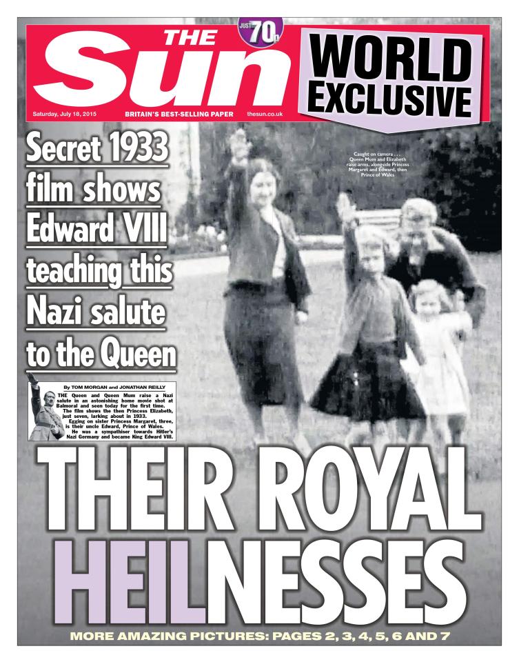  World exclusive pictures in 2015 showed young Queen and Queen Mother performing Nazi salutes
