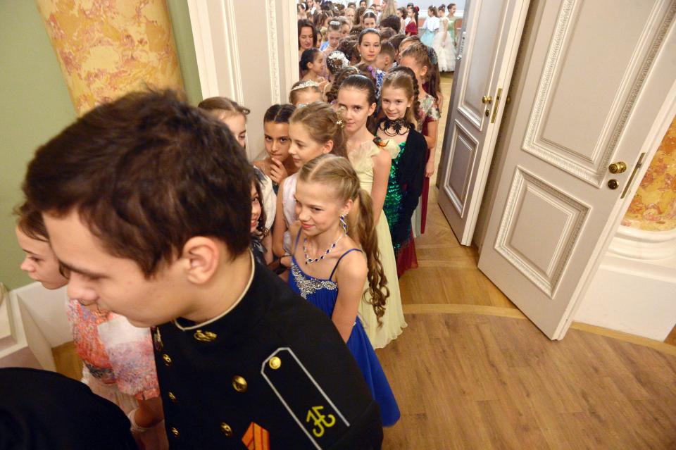 Boys and girls lined up to take part in the ball