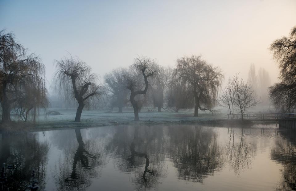  The River Cam creates a moody scene as fog mist rises from the water
