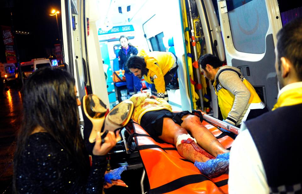 The wounded were seen being loaded into ambulances at the scene last night 