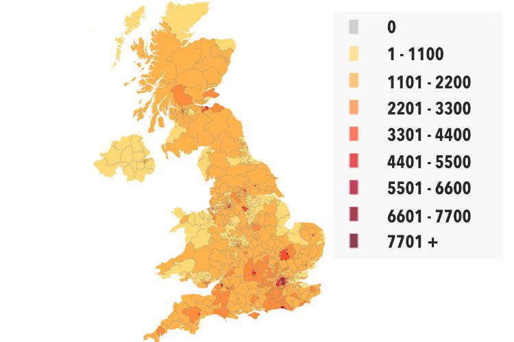  This map shows how many people have signed the petitoon in each area, with several London constituencies showing more than 7,000