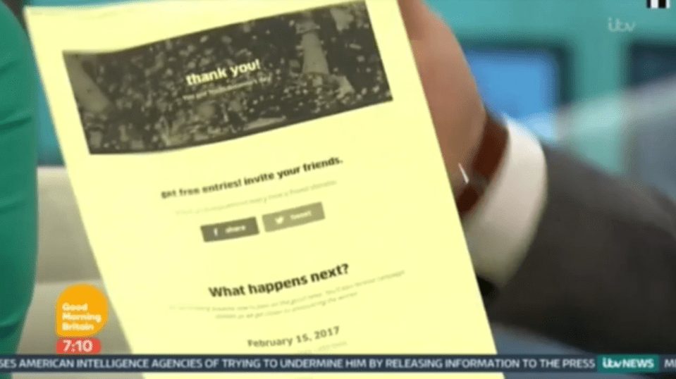 Ben waved her certificate of entry to the cameras