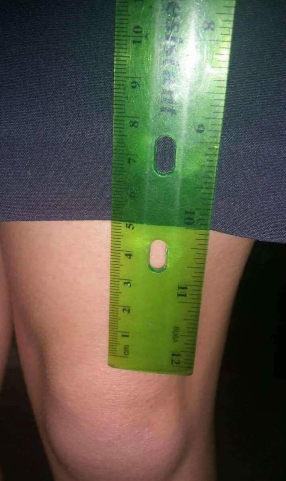 Brooke O'Hara showing what lenth her skirt was at when she was sent home from Ebbsfleet Academy