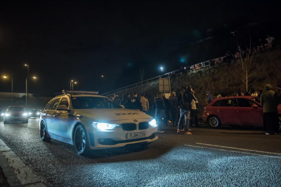  A marked police car drove past the vigil on the motorway, but did not stop and there was no other police presenc