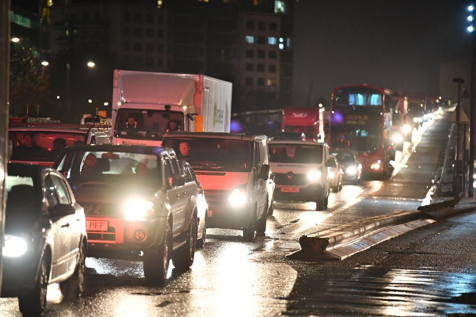 The traffic backlog has been caused by the 24-hour tube strike
