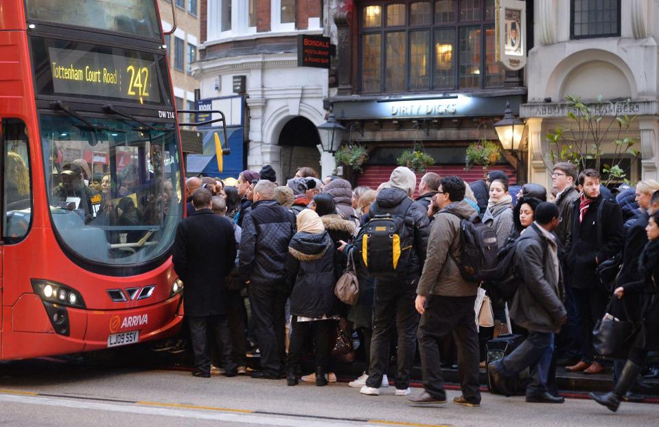 There were huge queues for buses after London Underground staff staged a 24-hour walkout today