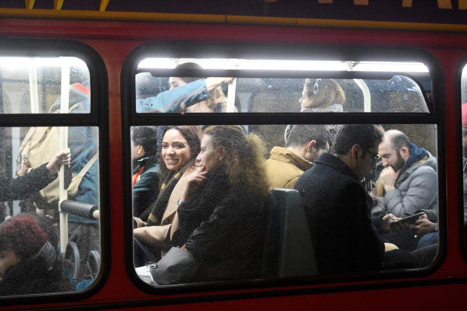 A packed bus near St Pauls Cathedral, London, this evening