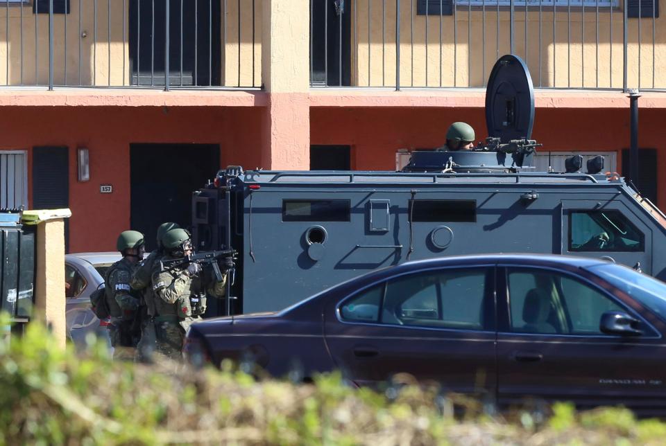  An armoured vehicle was seen at the site of the 'siege'