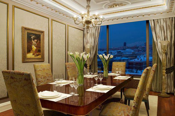  The opulent suite has views of Moscow landmarks and a dining room for entertaining guests