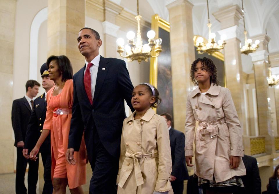  The Obama family walk through the Kremlin in Moscow in 2009