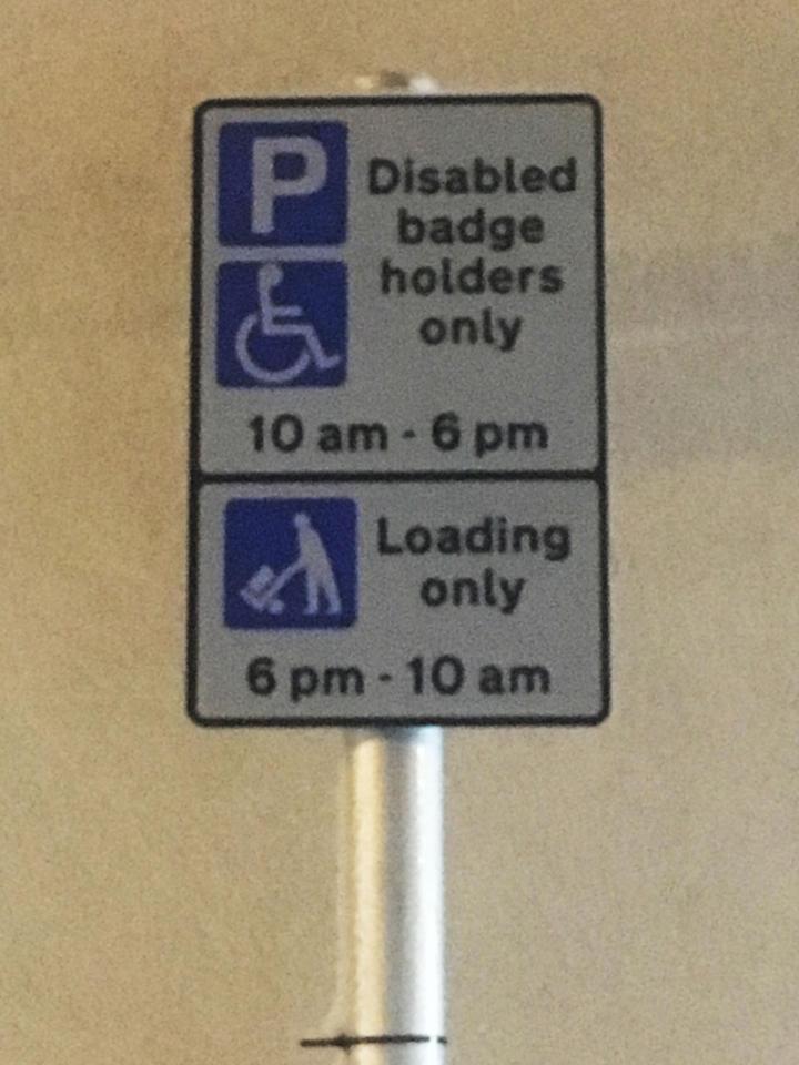  Disabled badge holders are allowed to stop in the bay from 10pm to 6pm outside the Broadway Shopping Centre