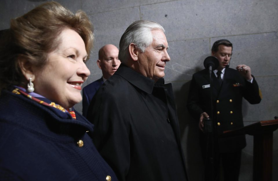  Tillerson pictured with wife Renda on Trump's inauguration day