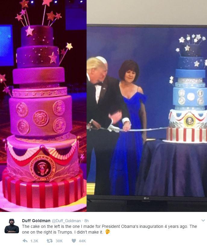 Celebrity chef Duff Goldman, who created Obama’s cake for the ceremony four years ago, said Trump’s looked remarkably similar.