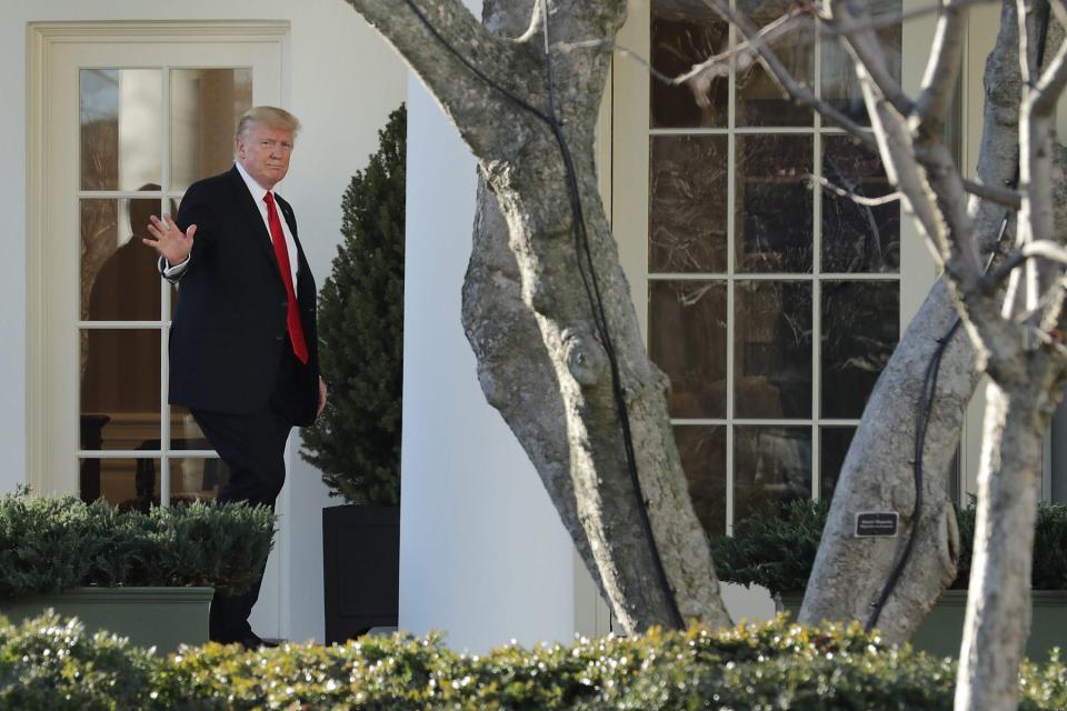 Trump returns to the White House after visiting the Department of Homeland Security yesterday