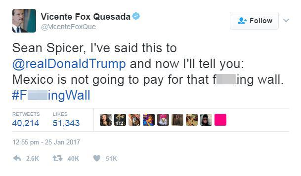  Mexico's former President lashed out on Twitter after Trump's border wall announcement