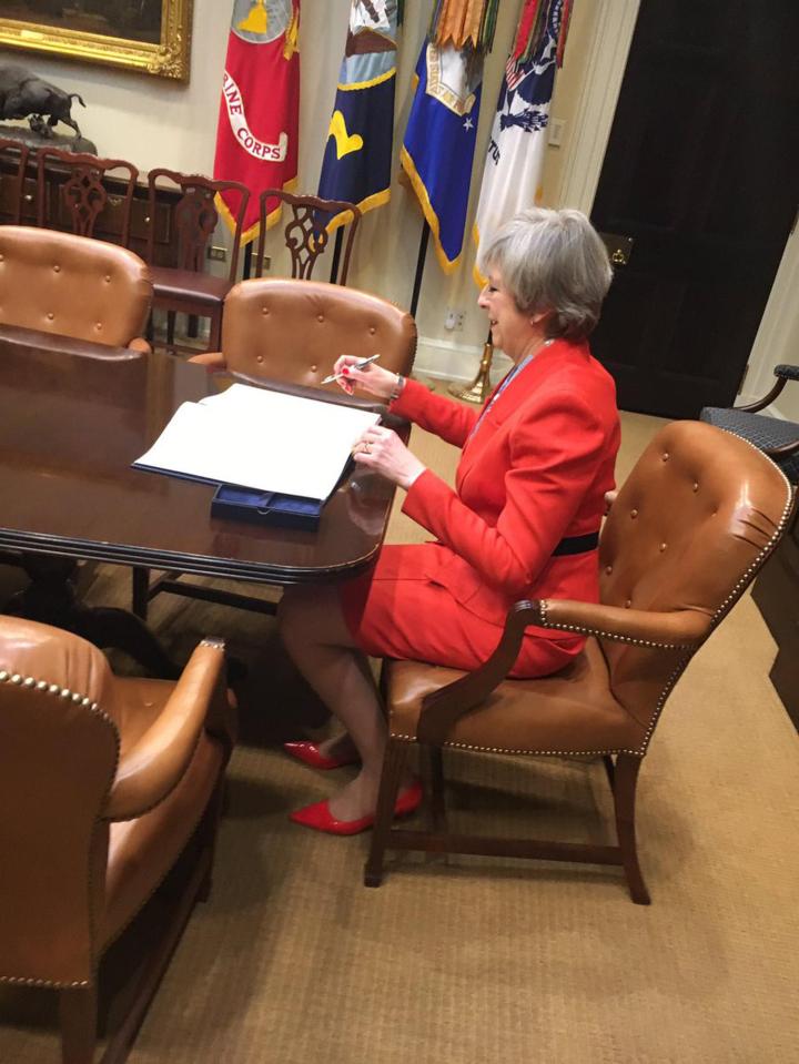  The PM was the first world leader to sign the White House visitors book under President Trump
