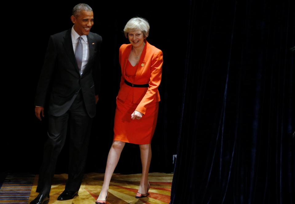  Mrs May wore the SAME dress to meet President Obama in China last year