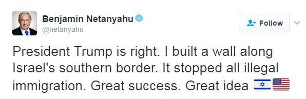 Netanyahu sent this tweet today, hailing Trump's 'great idea'