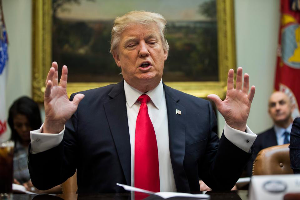  President Trump, pictured meeting small business leaders in Washington today, has riled an important US ally in the fight against ISIS