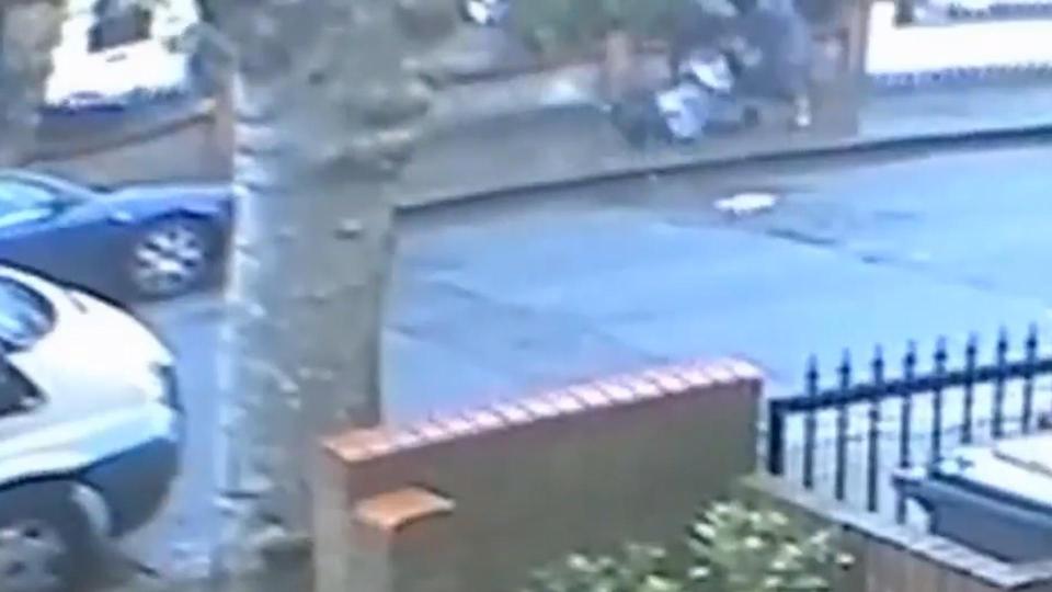 The buggy falls to the ground after the attack on Darenth Road in Stamford Hill