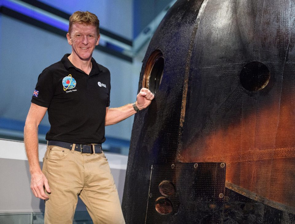  British astronaut Tim Peake with the capsule he launched into space