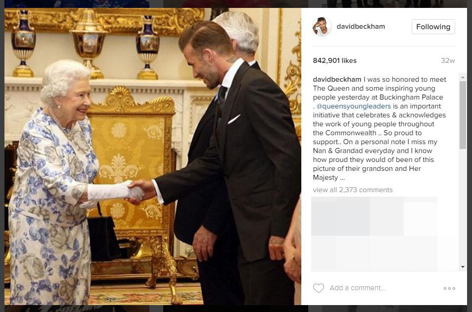 Beckham pictured after a youth event at Buckingham Palace
