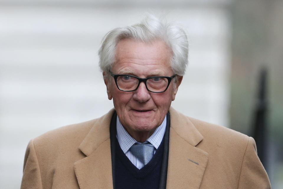Former British Conservative Party cabinet minister Michael Heseltine arrives at Downing Street in central London on February 7, 2017