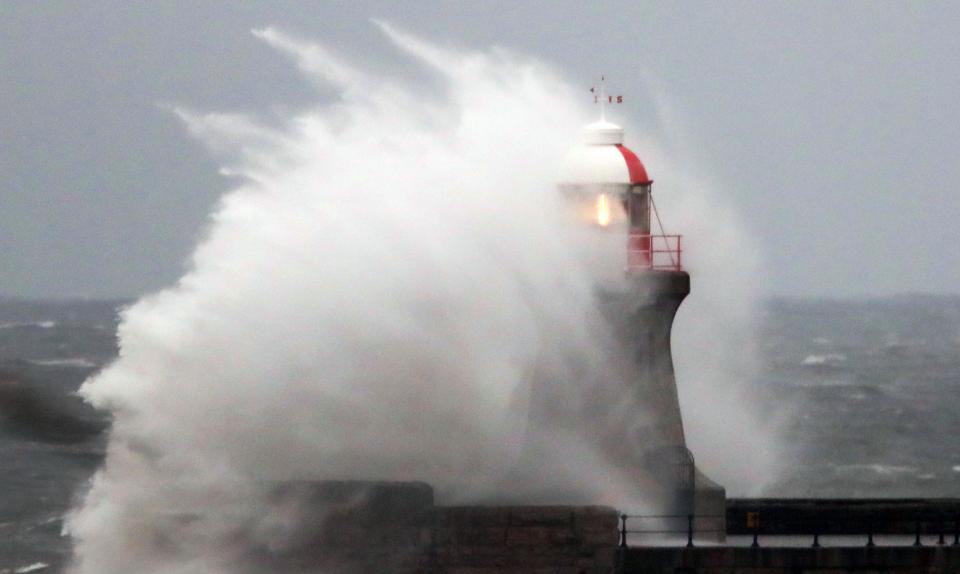  Waves crash over South Shields Lighthouse as high winds and rough seas hit the coast this week